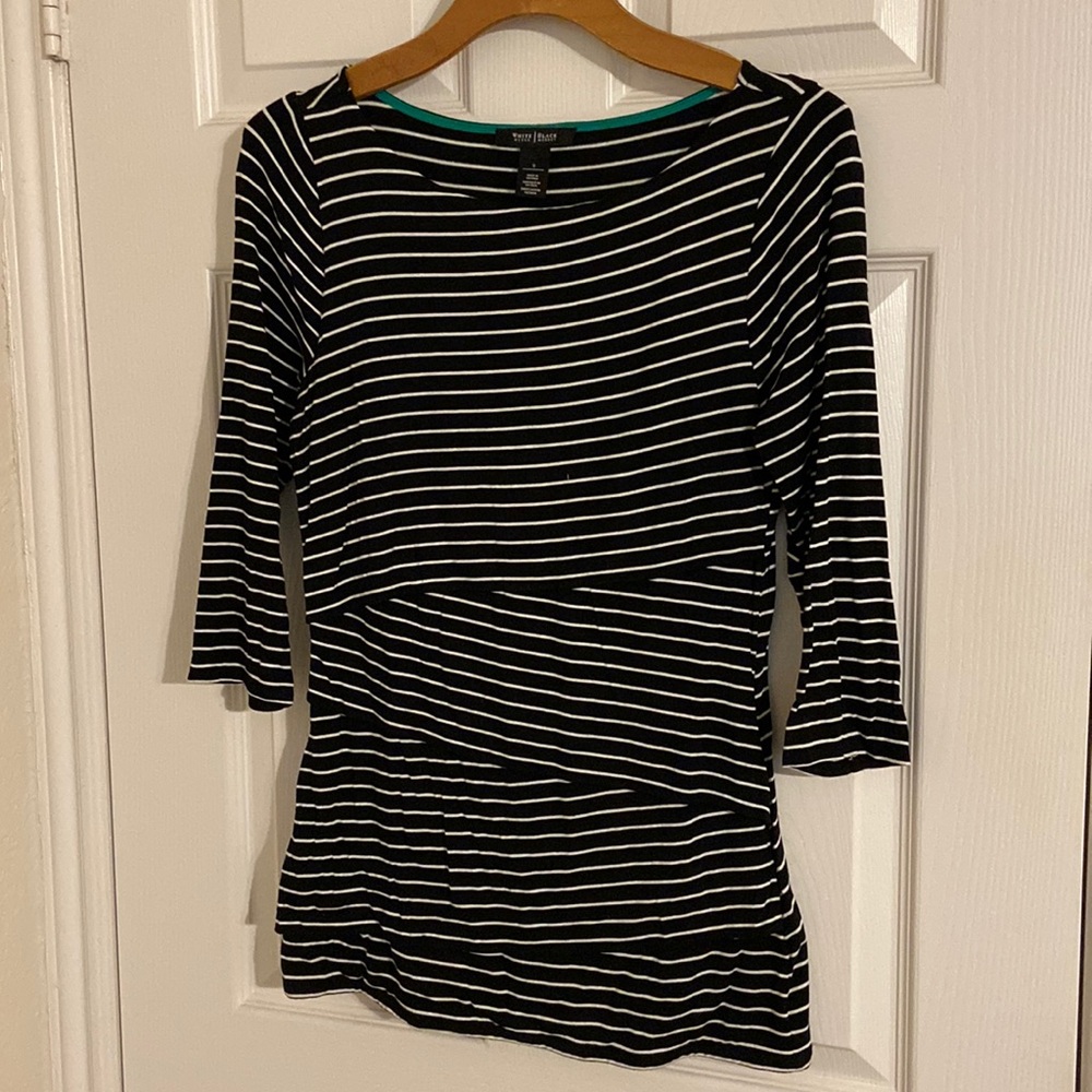 WHBM Biased Layered Striped 3/4 Sleeve Shirt